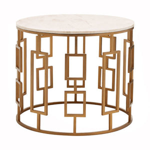 Shalimar White Marble Round Side Table with Gold Finish Base