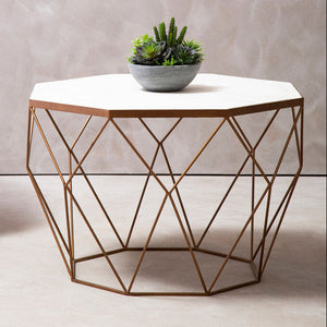 Shalimar White Marble Octagonal Coffee Table with Gold Finish Base