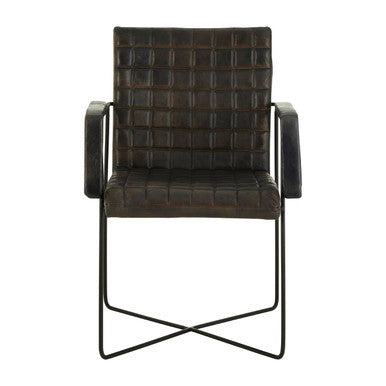 Brown checkered chair with black metal frame on a white background