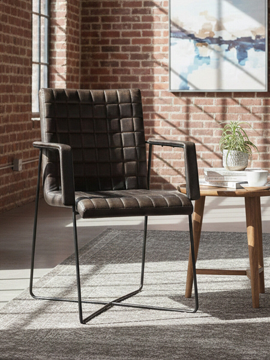 Buffalo Iron And Grey Leather Weave Chair - Image 7