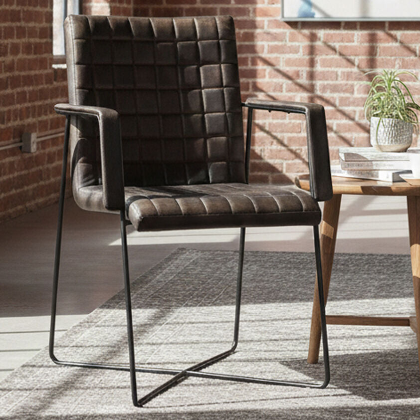 Buffalo Iron And Grey Leather Weave Chair