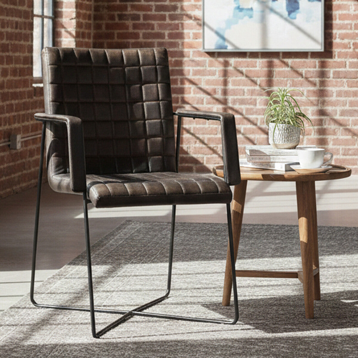 Buffalo Iron And Grey Leather Weave Chair