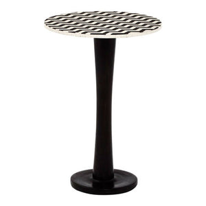 Artisan Black and White Acacia Wood Round Side Table