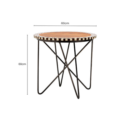 Natural Geometric Acacia Wood Round Side Table with Black Metal Legs, Artisan