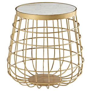 Nirav White Marble and Brass Finish Side Table