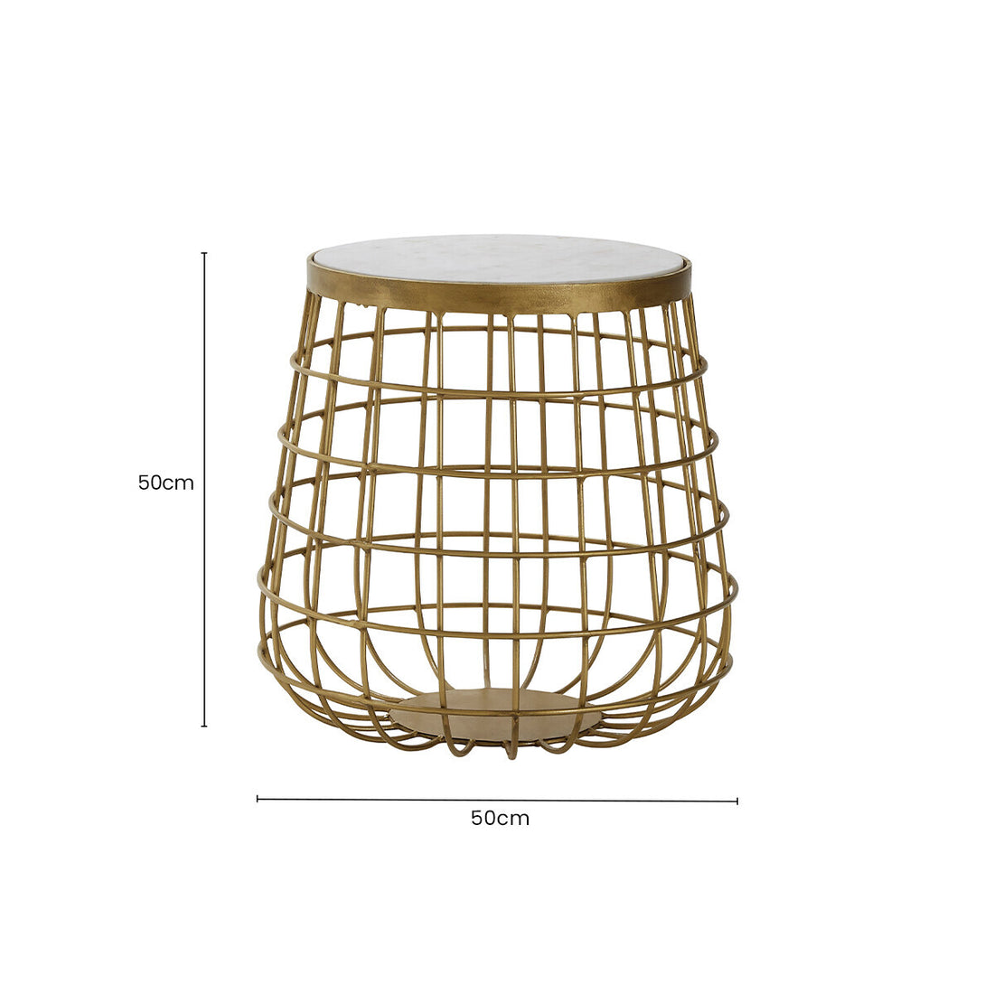 White Marble Top Side Table with Gold Brass Finish Latticed Metal Base, Nirav
