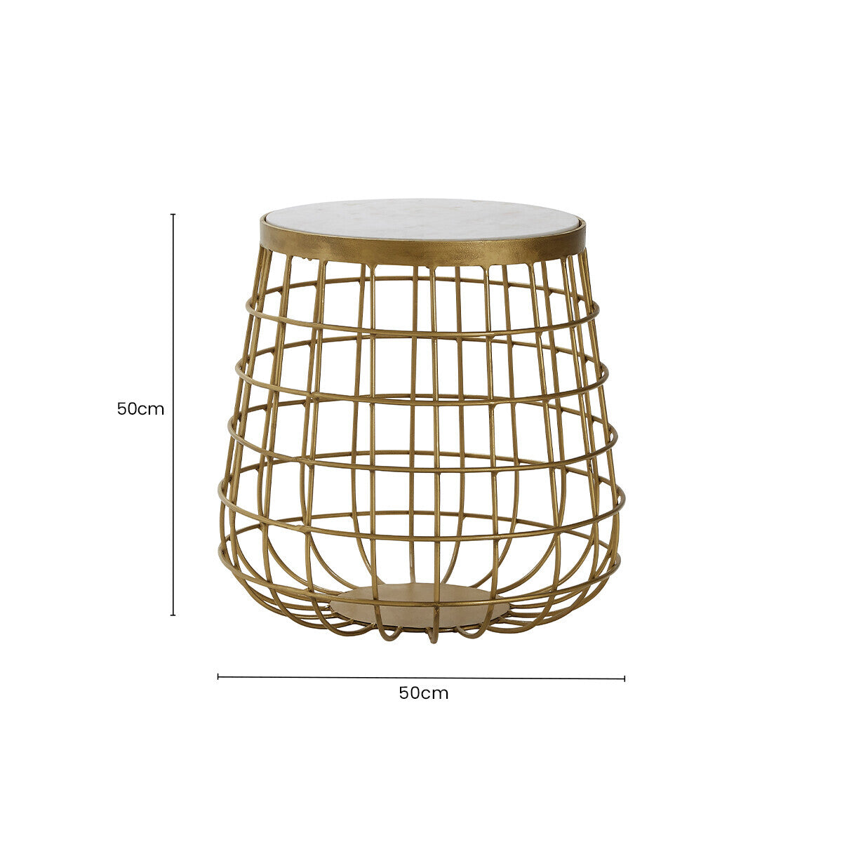 White Marble Top Side Table with Gold Brass Finish Latticed Metal Base, Nirav