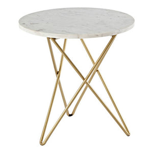 Nirav White Marble With Gold Geometric Legs Side Table