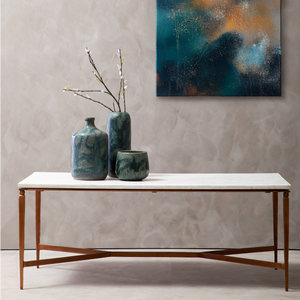 Nirav White Marble Rectangular Coffee Table with Brass Finish Legs