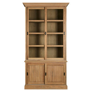 Lyon Grey Wash Oak Wood Tall Cabinet with Sliding Doors