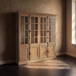 Lyon Natural Oak Wood Large Cabinet with Glass Doors