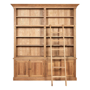 Lyon Natural Oak Wood 2 Section Bookcase with Ladder