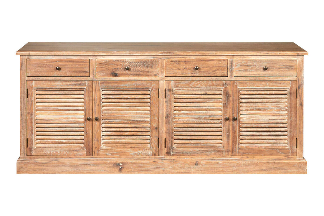 Wooden sideboard with shutters on a white background