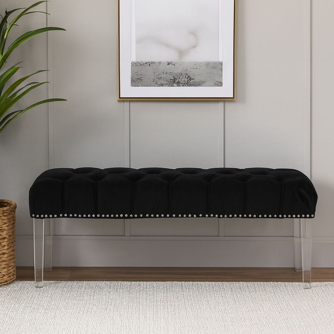 Clarence Black Velvet Bench