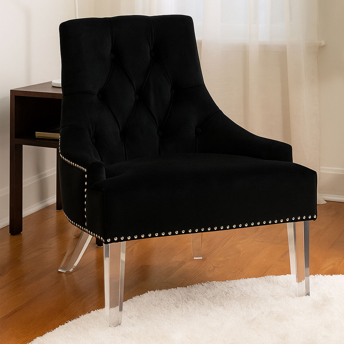 Clarence Button Tufted Black Velvet Chair