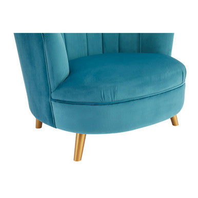 Orlina Blue Velvet Scalloped Curved Chair With Gold Wood Legs