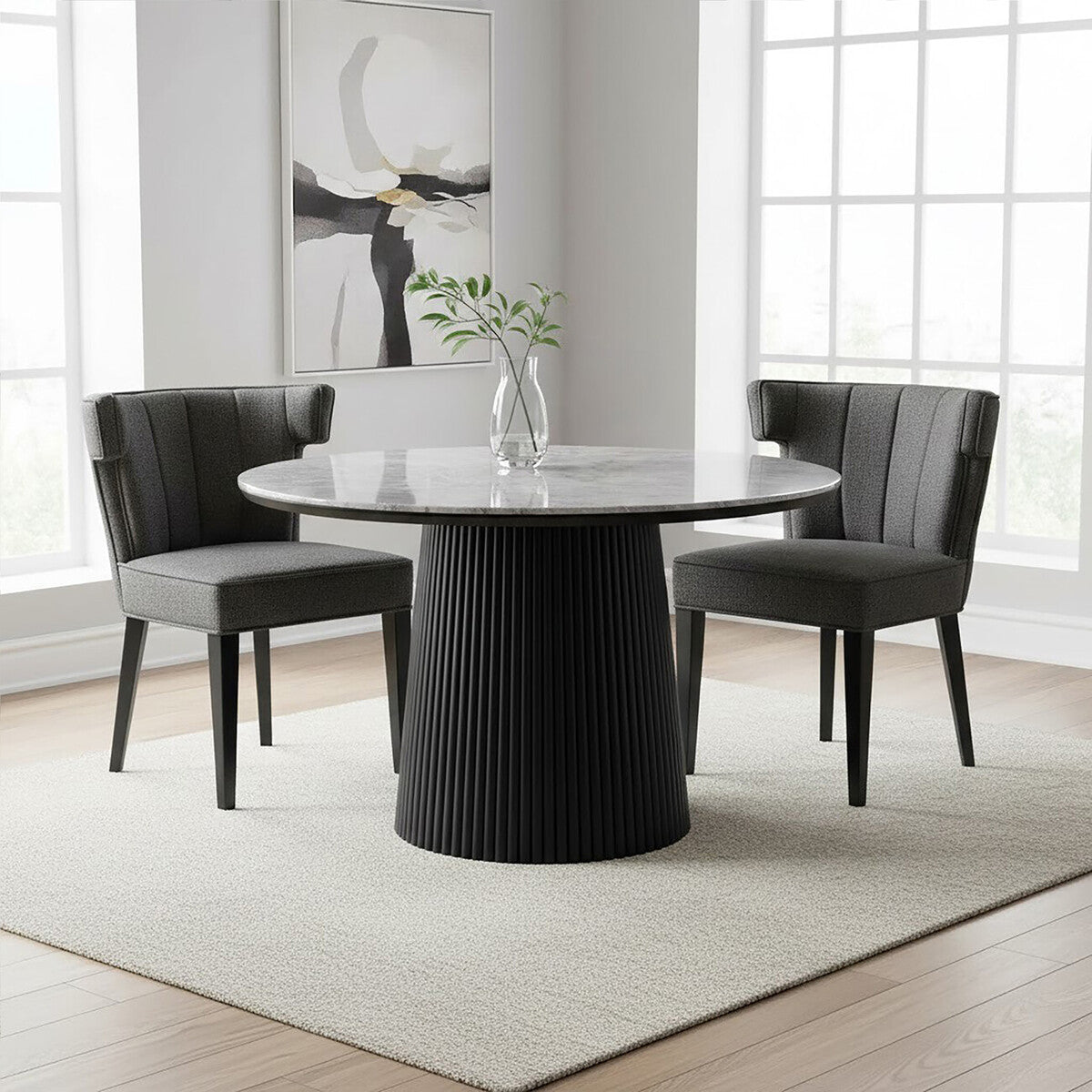 Oria Grey Fabric Dining Chair with Black Legs