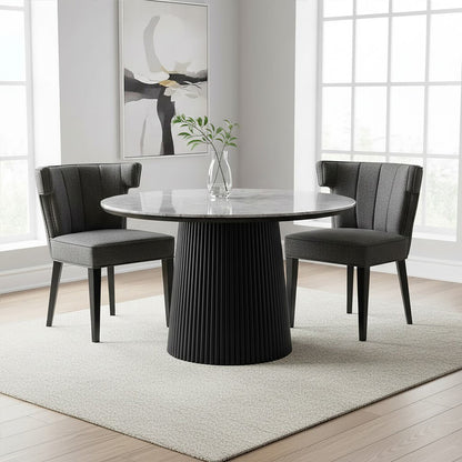 Oria Grey Fabric Dining Chair with Black Legs