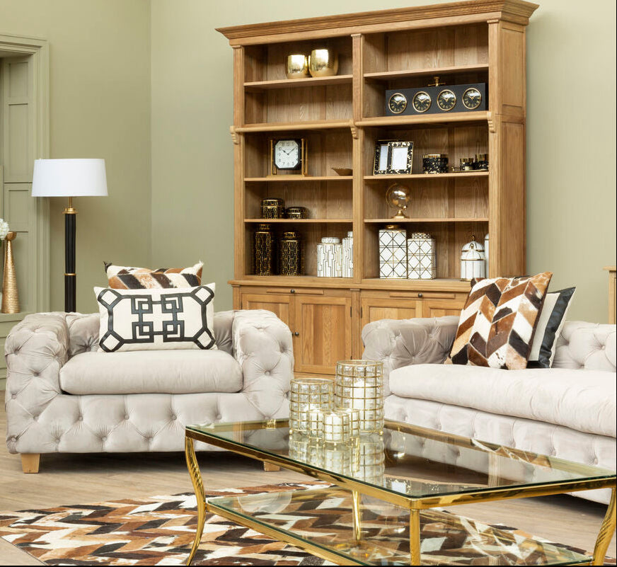 3 Seater Beige Velvet Sofa, Ophelia