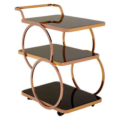 Alvaro Black Glass and Rose Gold Drinks Trolley