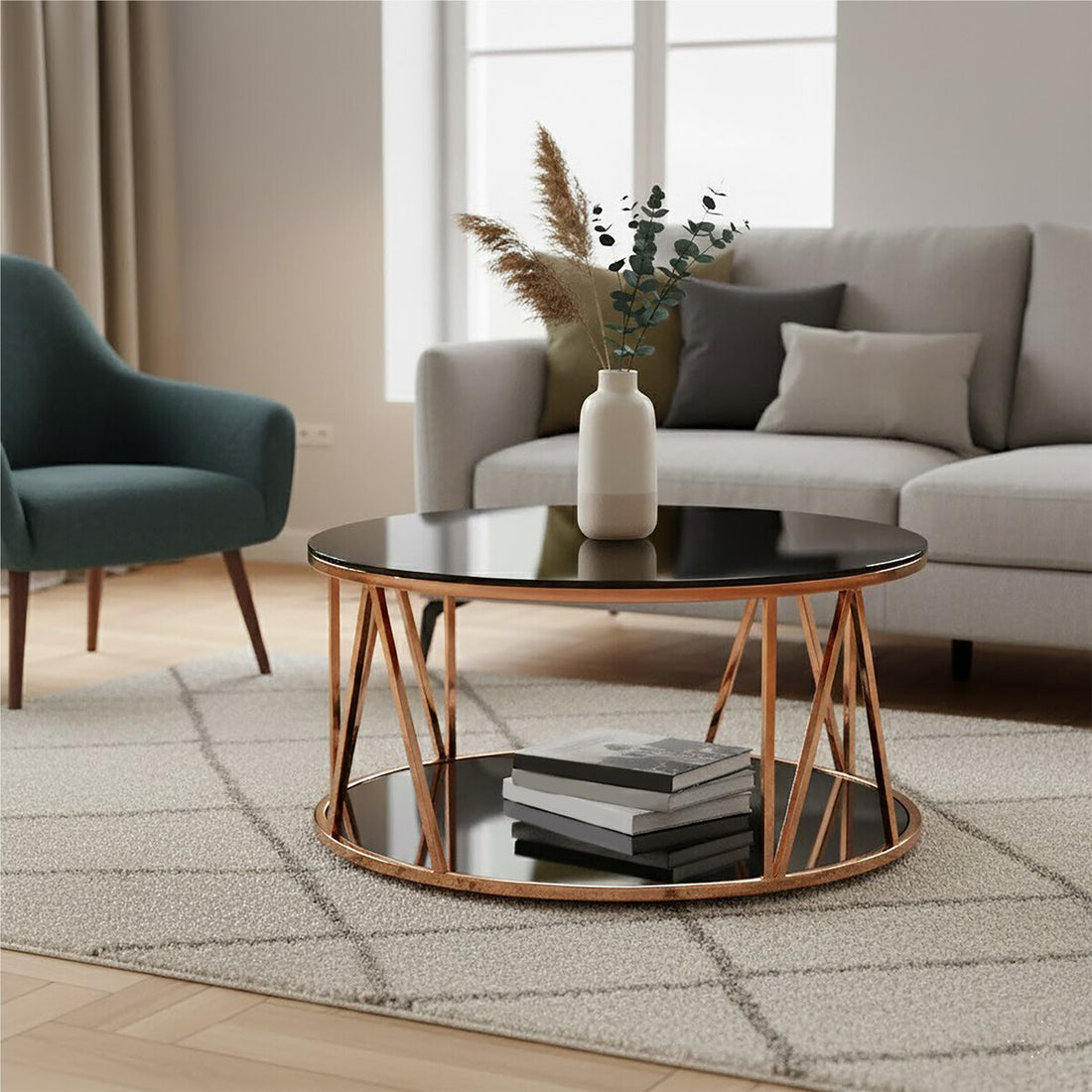 Alvaro Round Rose Gold Finish Coffee Table