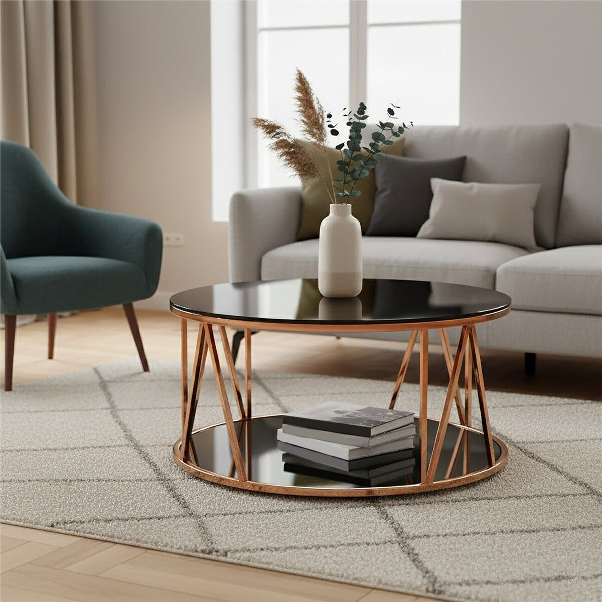 Alvaro Round Rose Gold Finish Coffee Table