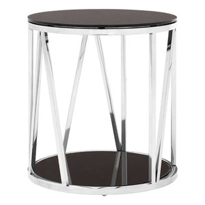 Alvaro Black Glass and Chrome Finish Round Side Table