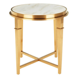 Alvaro White Marble and Gold Finish Round Side Table