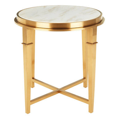Alvaro Round Marble Top And Gold Finish Side Table