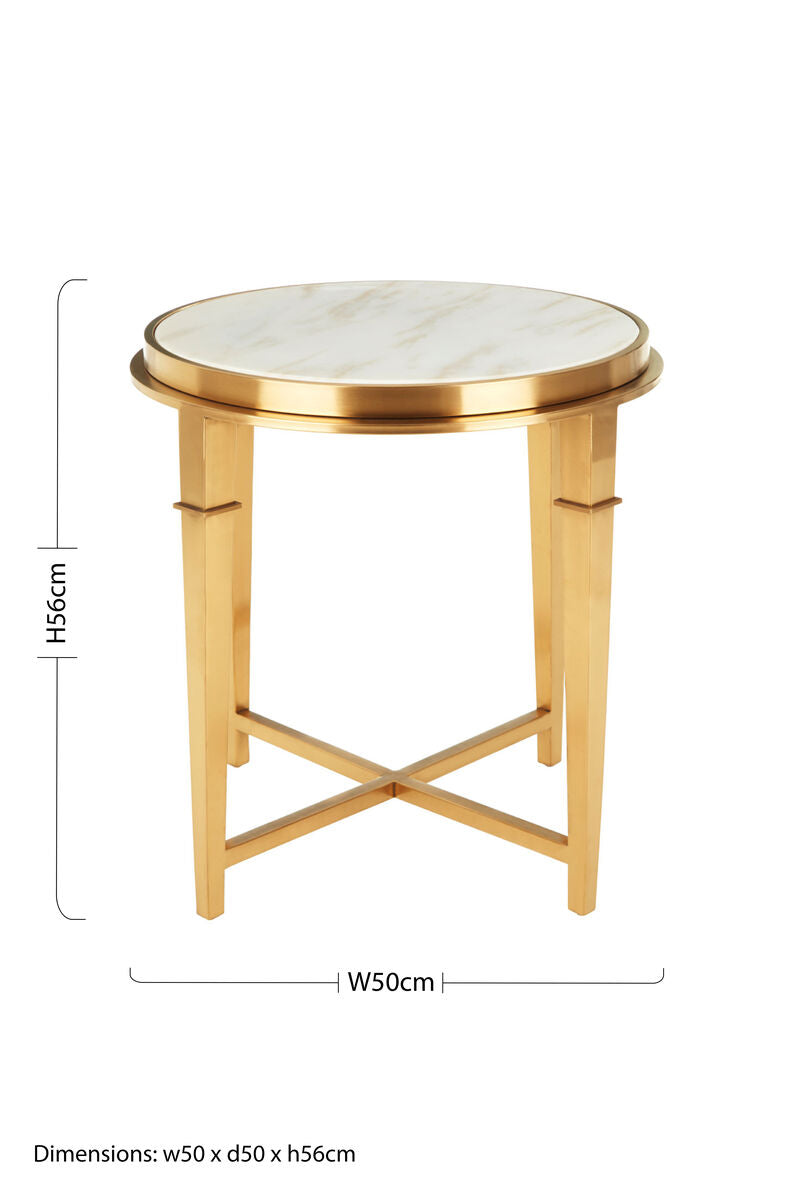 Alvaro Round Marble Top And Gold Finish Side Table - Image 5