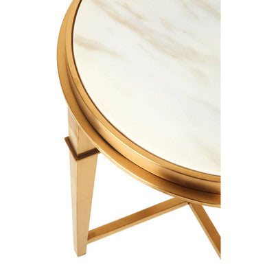 Alvaro Round Marble Top And Gold Finish Side Table