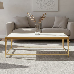 Alvaro White Marble Coffee Table with Gold Finish Frame