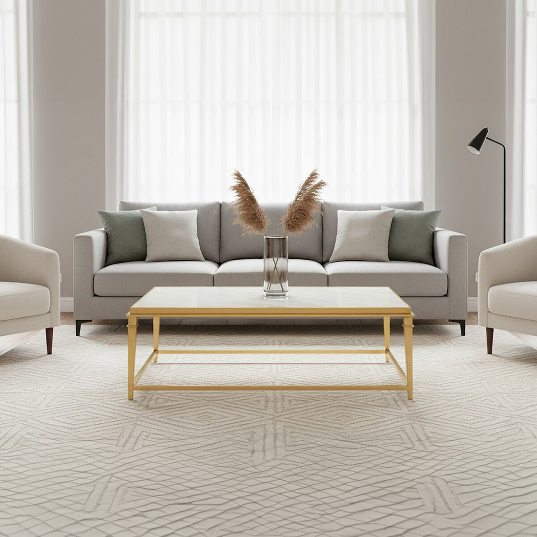 Alvaro Rectangular Coffee Table With White Marble Top - Image 3