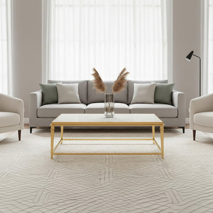 Alvaro Rectangular Coffee Table With White Marble Top - Image 3