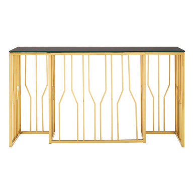 Alvaro Console Table In Gold And Black Glass Top