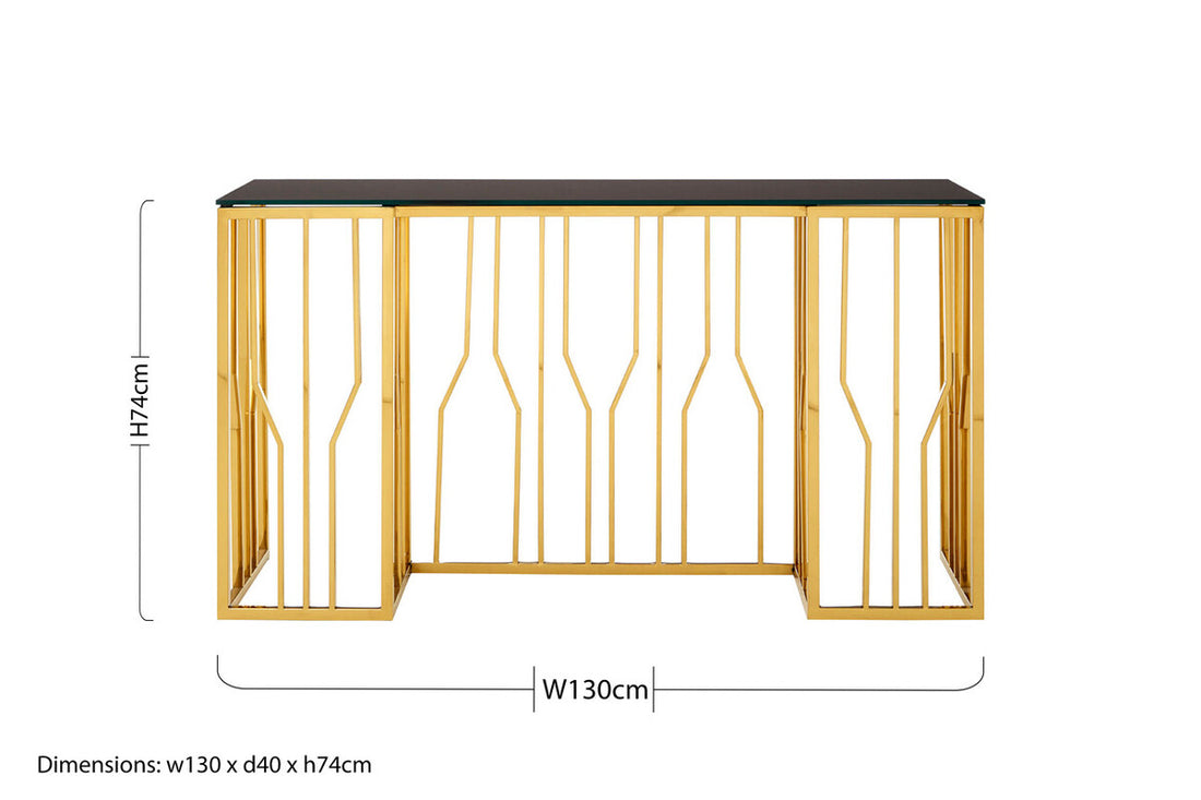 Alvaro Console Table In Gold And Black Glass Top - Image 7