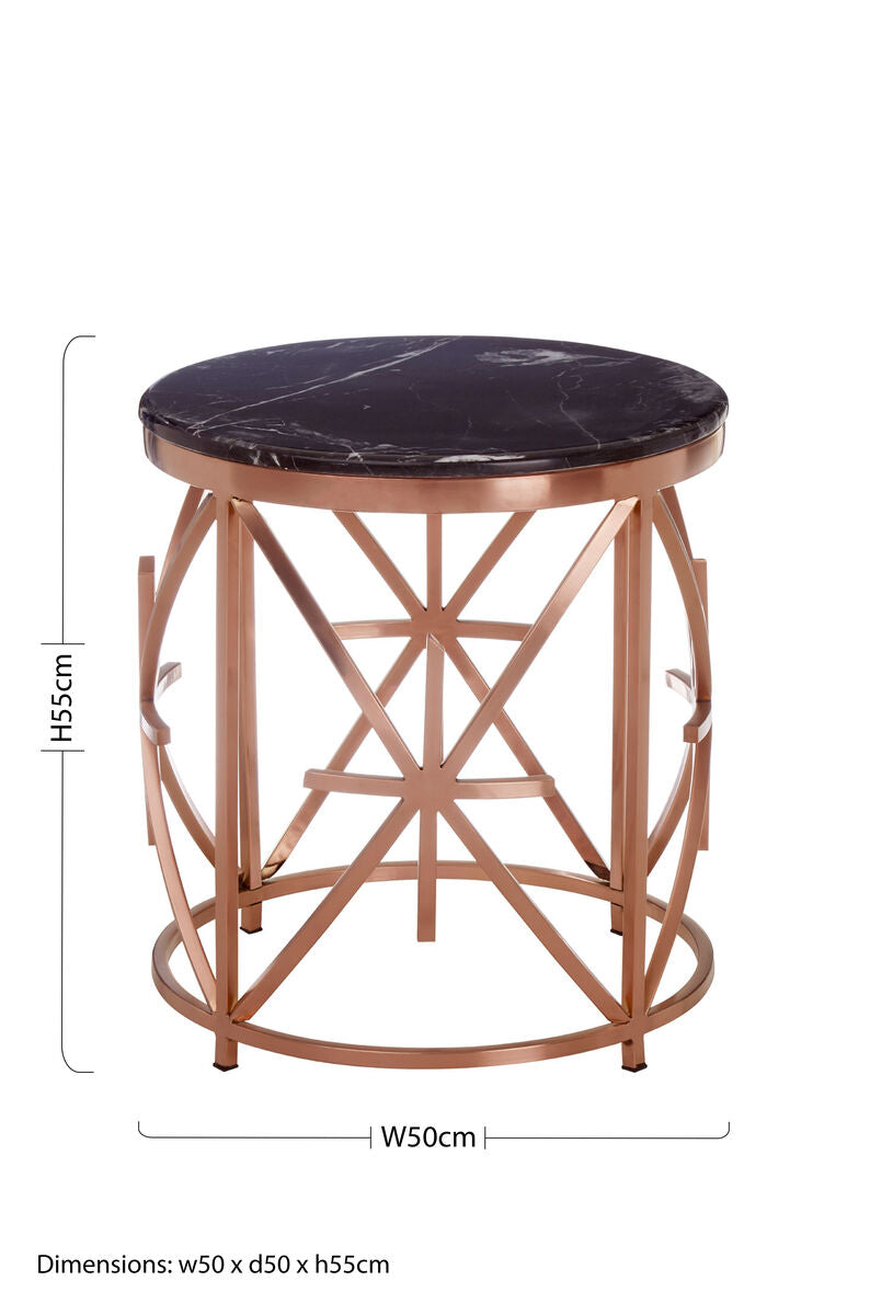 Alvaro Black Marble And Rose Gold Side Table - Image 5