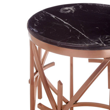 Alvaro Black Marble And Rose Gold Side Table