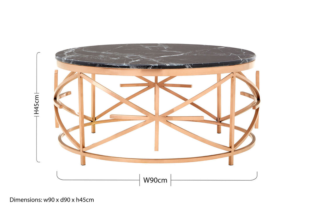 Alvaro Black Marble And Rose Gold Coffee Table - Image 7