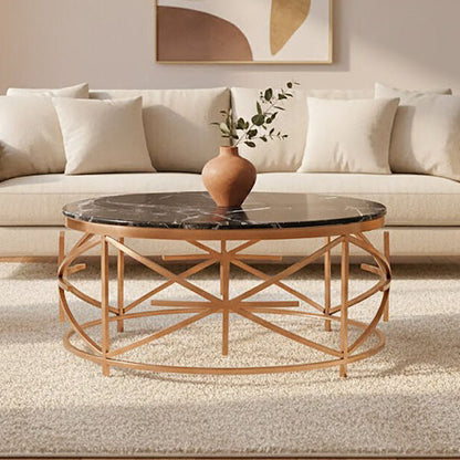 Alvaro Black Marble And Rose Gold Coffee Table