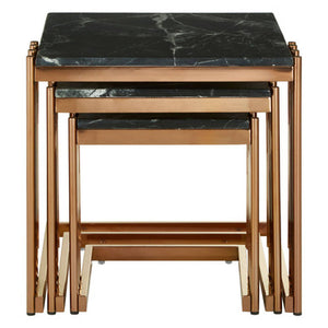 Alvaro Nest Of 3 Square Tables With Black Marble Top