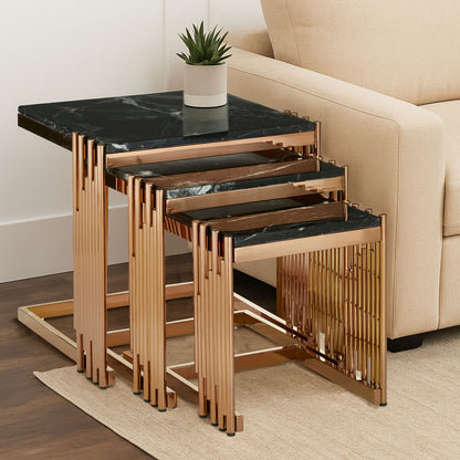 Alvaro Nest Of 3 Square Tables With Black Marble Top - Image 3