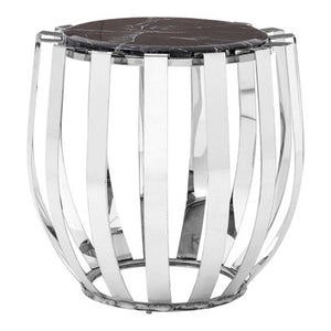 Alvaro Black Marble and Chrome Finish Round Side Table