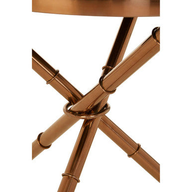 Alvaro Round Side Table With Rose Gold Legs And Black Glass Top