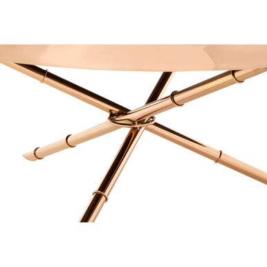 Alvaro Round Coffee Table With Rose Gold Legs And Black Glass Top