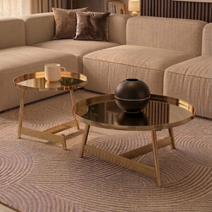Alvaro Rose Gold Finish Set of 2 Round Coffee Tables