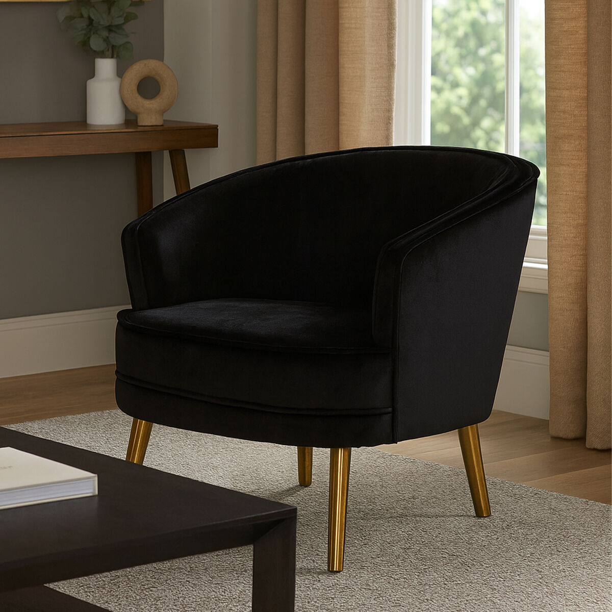 Louxor Black Velvet Round Chair