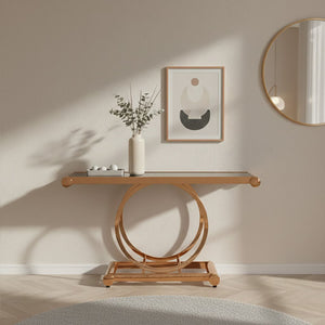 Novara Black Glass and Rose Gold Finish Console Table