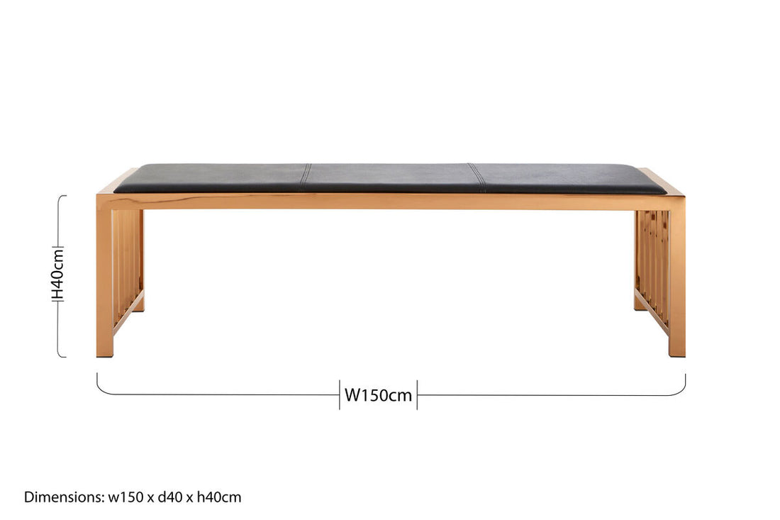 Novara Black Leather and Rose Gold Finish Bench