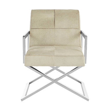 Beige chair with metal frame on a white background